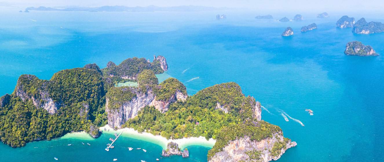  Aerial panoramic view of Ko Hong island touristic tropical destination near Krabi