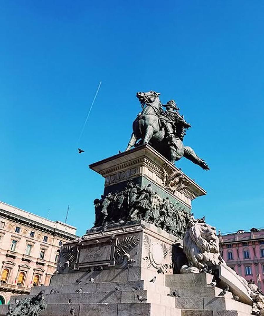 Statue at Piazza Duomo in Milan on a sunny day