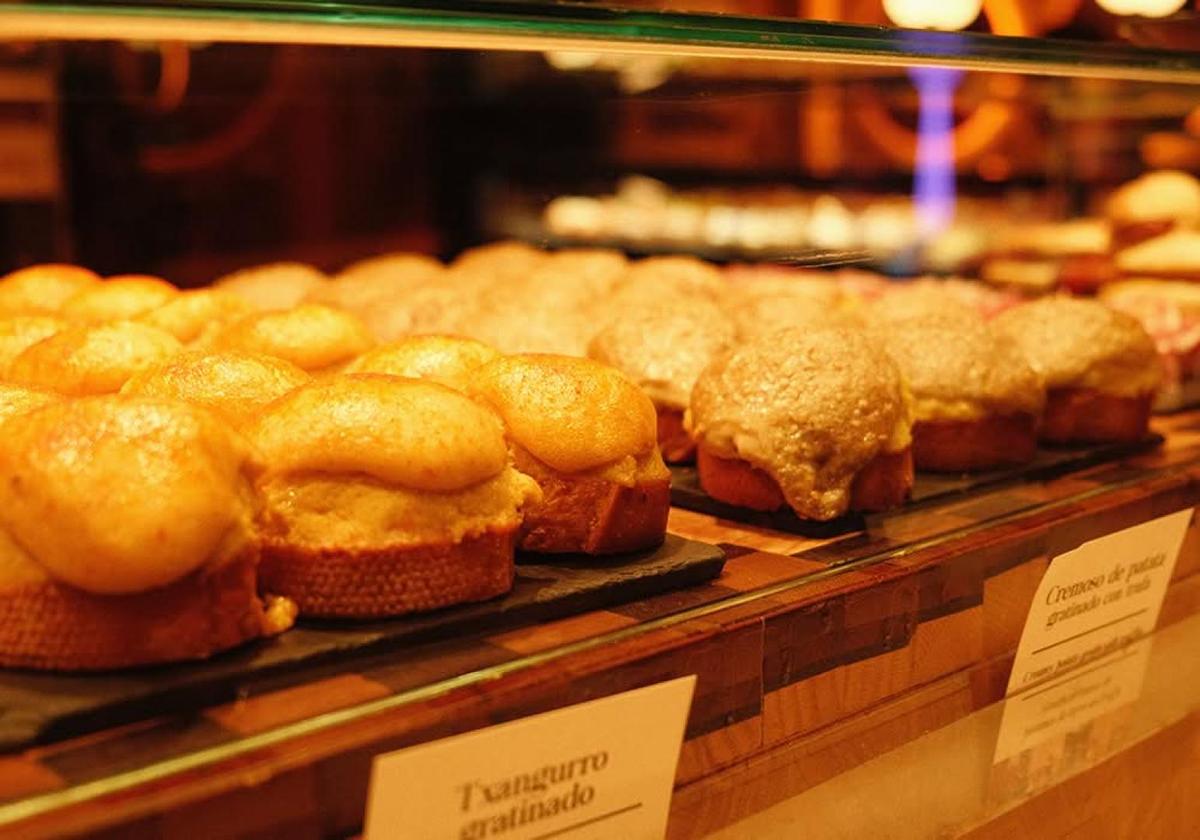 Fresh pastries displayed in a bakery in Bilbao
