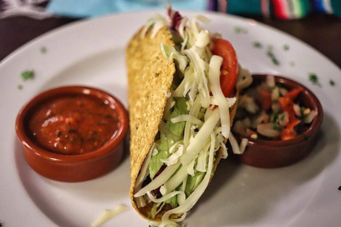 Tex-Mex Tacos – San Antonio Food Scene Tex-Mex tacos with salsa served in San Antonio, Texas.
