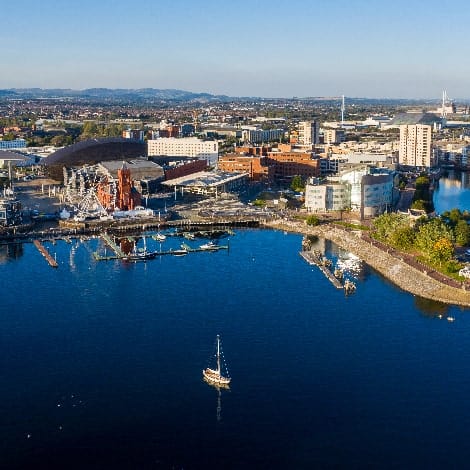 Aerial view of Cardiff Bay