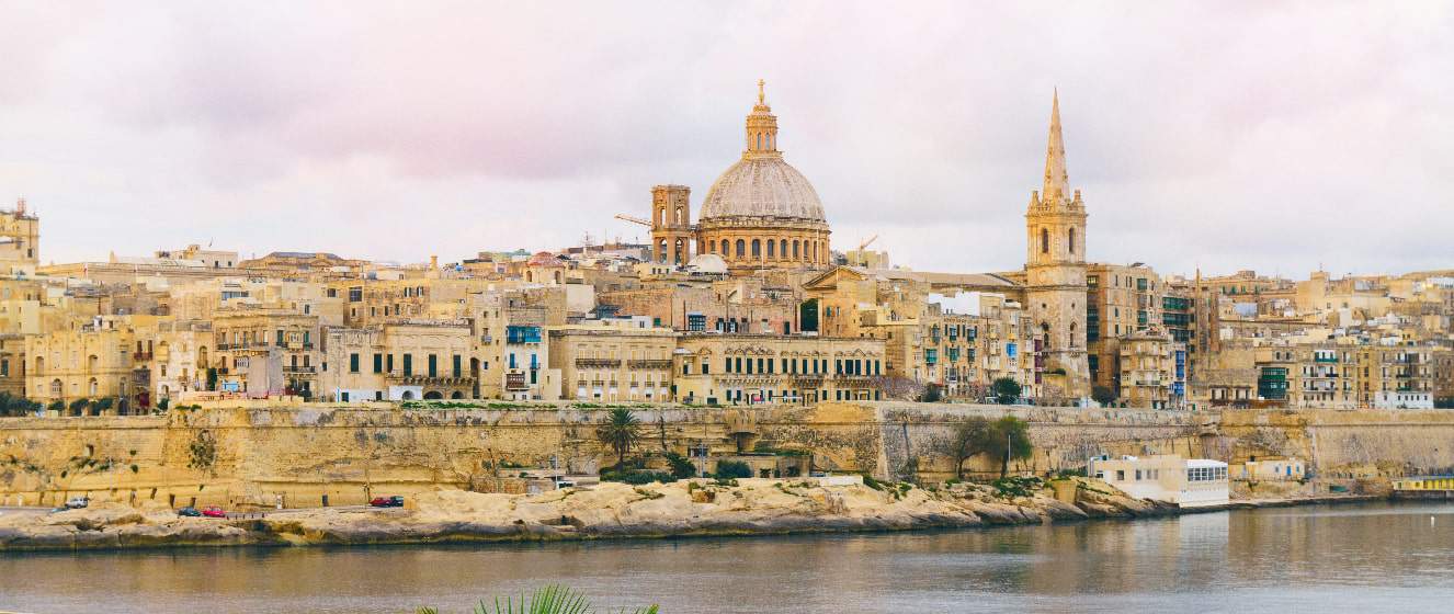 valletta morning skyline with basilica of our lady