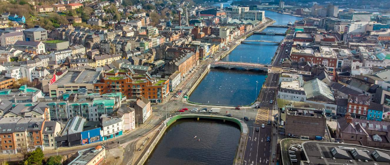 An aerial view of the North Quays of Cork city