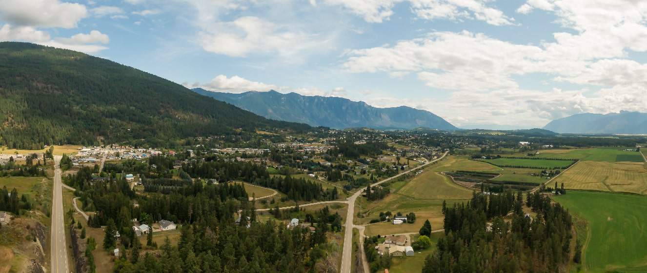 Aerial Panoramic View of Small Town, Creston