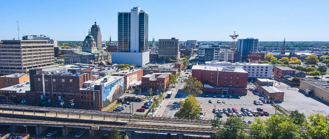 Aerial skyline of downtown Fort Wayne