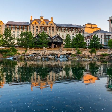 Beautiful Gaylord Texan Resort and Convention Center building in sunset