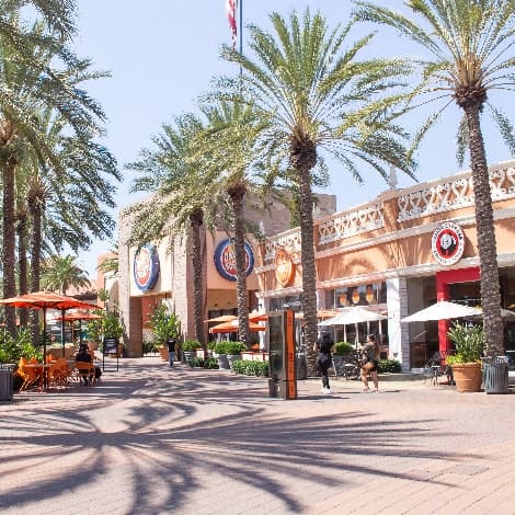 A view of a plaza area inside the Irvine Spectrum