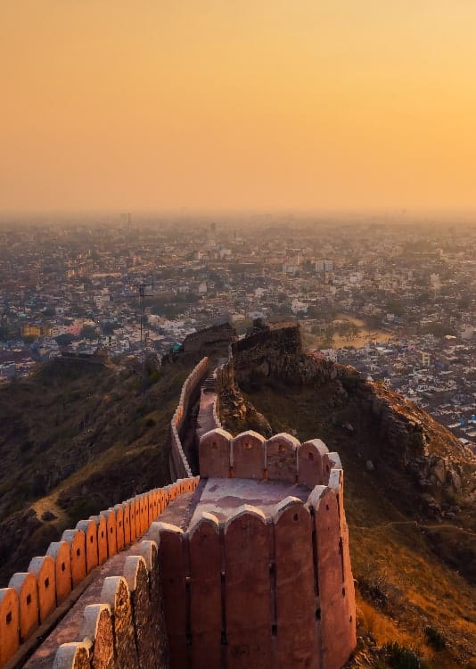 aerial view of nahargarh fort at sunset jaipur
