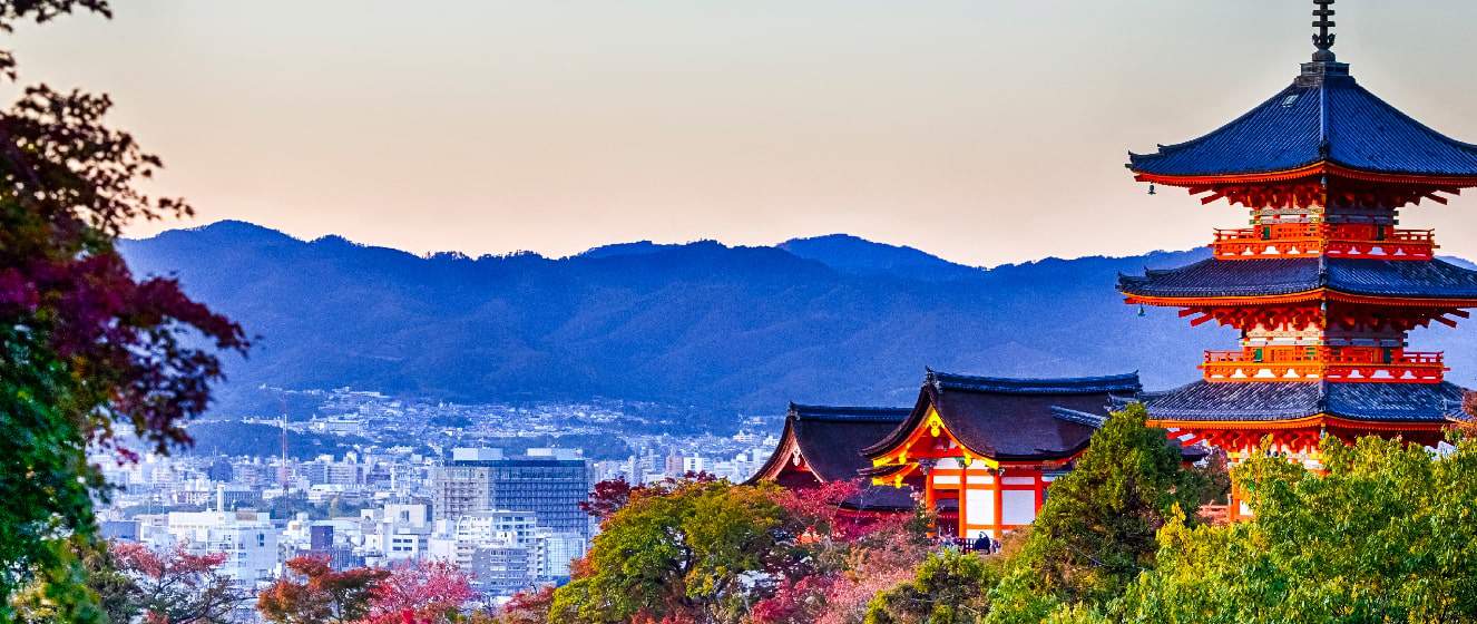 Renowned Kiyomizu-dera Temple Pagoda Against Kyoto Skyline