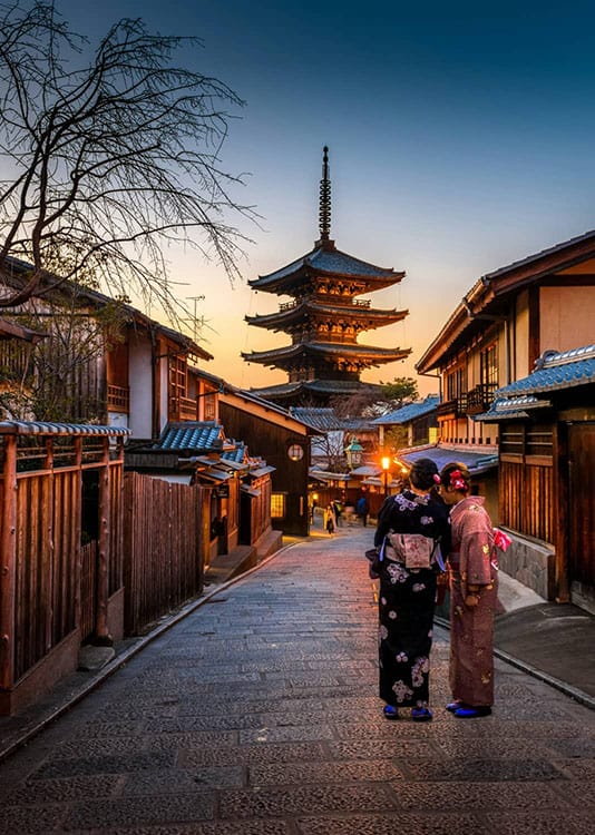 Old town Kyoto during sakura season in Japan