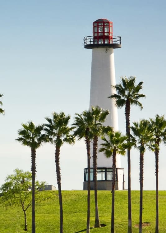 Lighthouse with palms at Long Beach
