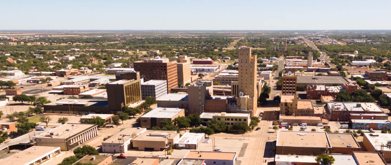 A birdseye view of Lubbock Texas downtown city