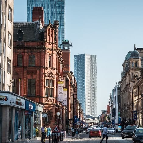  Deansgate Road with Old and New Buildings
