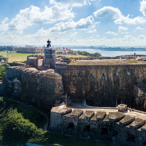 aerial panorama of el morro fort and san juan pue