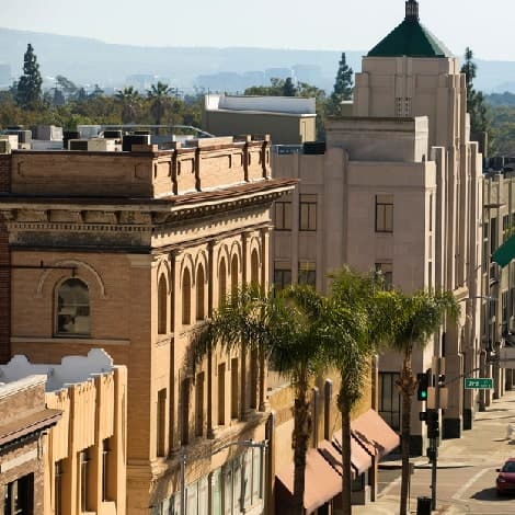 Sun shines on the historic downtown district of Santa Ana