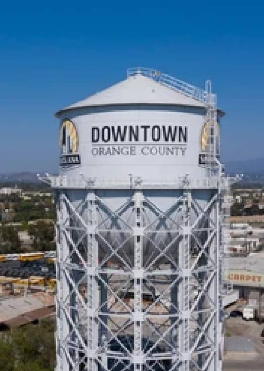 Water tower near the city's downtown district