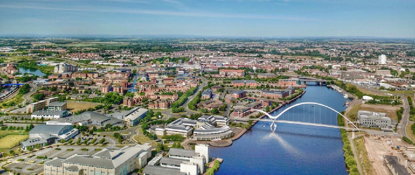 Stockton-on-Tees and the River Tees by air