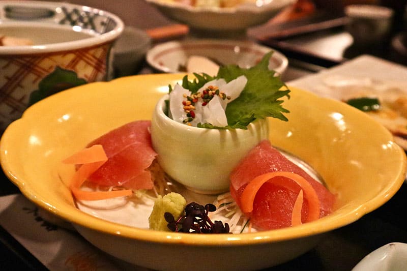Sushi in yellow bowl