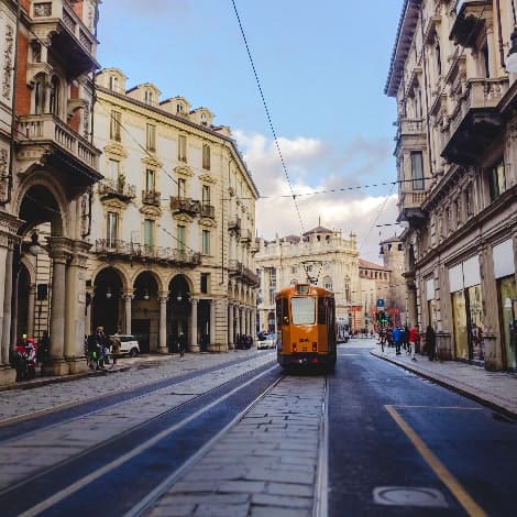 tramway in the streets of turin italy